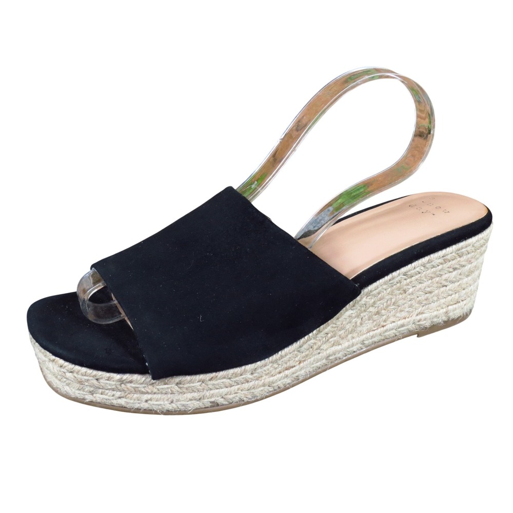 A New Day Women Espadrille Wedge Sandal 7.5 Summer Platform Slide Black Textile